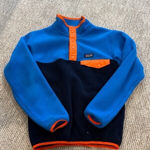 Patagonia Men's Zip-Up Blue and Orange Sweater